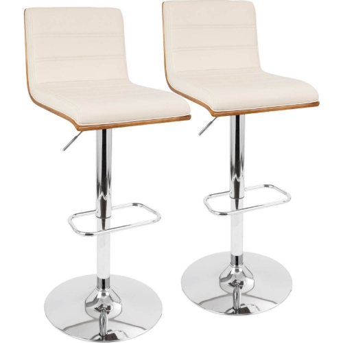 Vasari Adj Swivel Bar Stool in Walnut, Chrome & Cream Leatherette (Set of 2)